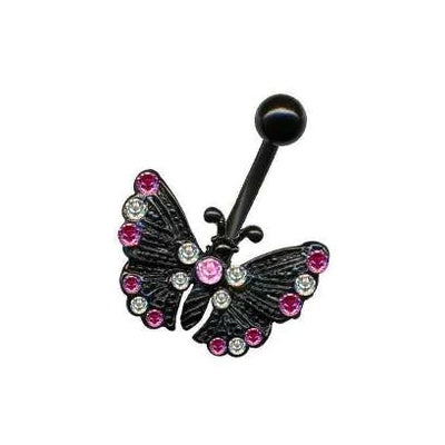 Bauchnabelpiercing mit schwarzem Strass-Schmetterling
