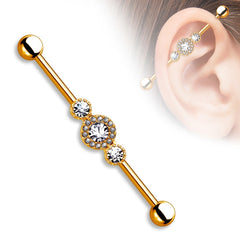 Industrial Ohr Piercing  Modeschmuck Barbell mit  Zirkonia Steinchen Strass Hantel - Cristal-Jewelry