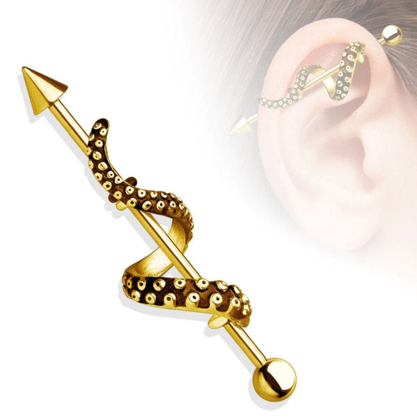 Ohr Industrial Piercing Schlange Snake Barbell Kugel Spitze Farbe: gold oder silber - Cristal-Jewelry