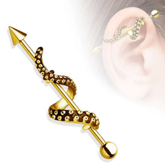 Ohr Industrial Piercing Schlange Snake Barbell Kugel Spitze Farbe: gold oder silber - Cristal-Jewelry