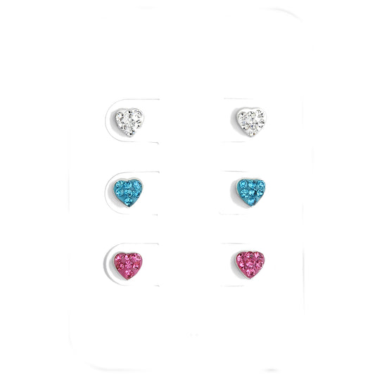 3er Set Kinder Damen Ohrstecker Herz 925er Silber Ohrringe Strass Heart - Cristal-Jewelry