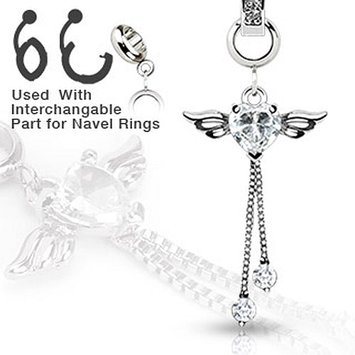 Anhänger Zirkonia Herz mit Flügeln für Kette, Bauchnabelpiercing und Dermal Anchor - Cristal-Jewelry