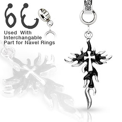 Anhänger Black Tribal Gothic Kreuz für Ketten und Bauchnabelpiercing - Cristal-Jewelry