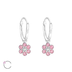 Mädchen Kinder Creolen Ohrringe Blume  pink 925er Silber mit   Kristall