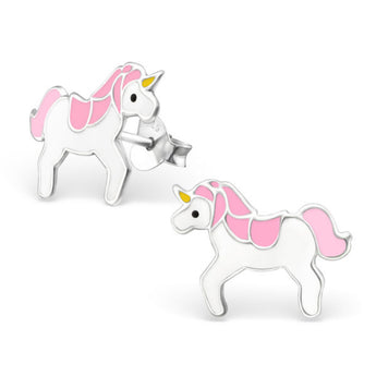 Mädchen Kinder Ohrstecker Einhorn Pferd 925er Silber rosa