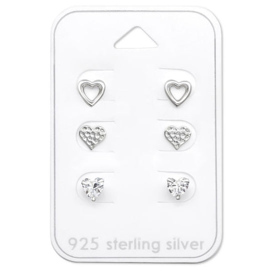 3er Set Kinder Damen Ohrstecker Herz 925er Silber Ohrringe Ohrschmuck - Cristal-Jewelry