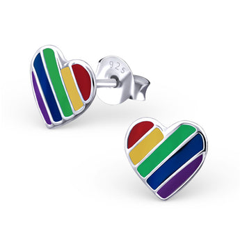 Mädchen Kinder Ohrstecker Herz Regenbogen Streifen 925er Silber