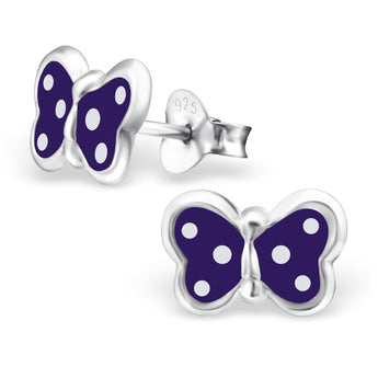 Mädchen Kinder Ohrstecker Schmetterling lila mit weißen Punkten 925er Silber