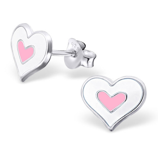 Kinder Mädchen Ohrstecker Herz Heart 925er Silber weiß/pink