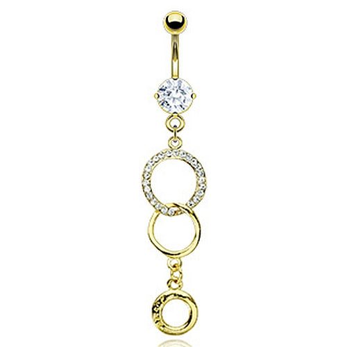 Bauchnabelpiercing Triple Gold Plated Loop Dangle Zirkonia und Strass