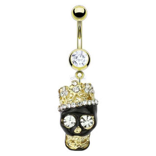 Bauchnabelpiercing Totenkopf Strass Krone Gold Style