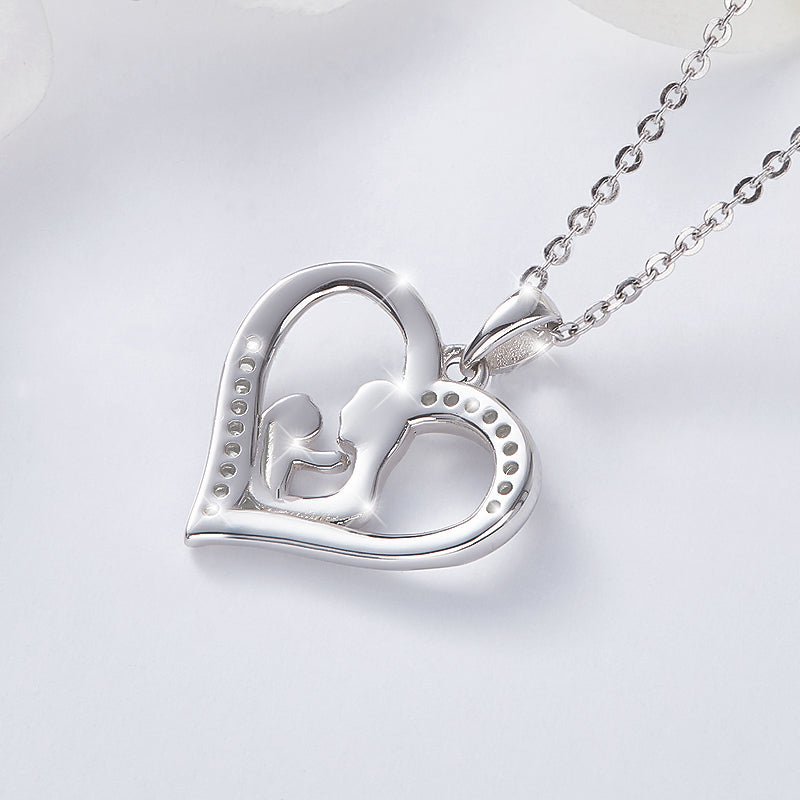 Halskette "Mama" Herz mit funkelnden Zirkonia Steinchen aus Messing Silber plattiert Muttertag