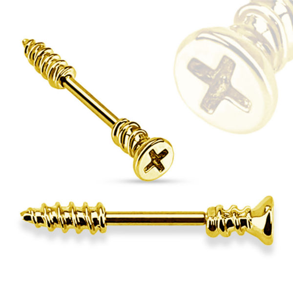 Brustwarzenpiercing  Kreuz Schraube C316L Barbell Farbwahl gold silber - Cristal-Jewelry