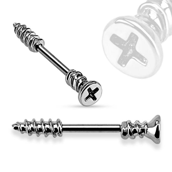 Brustwarzenpiercing  Kreuz Schraube C316L Barbell Farbwahl gold silber - Cristal-Jewelry