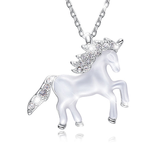 Halskette "Einhorn" elegant mit funkelnden Zirkonia Steinchen aus Messing Silber plattiert