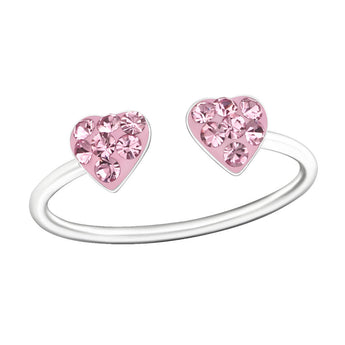 Kinder Ring Fingerring bunte Kristall Herzen verstellbar 925er Silber