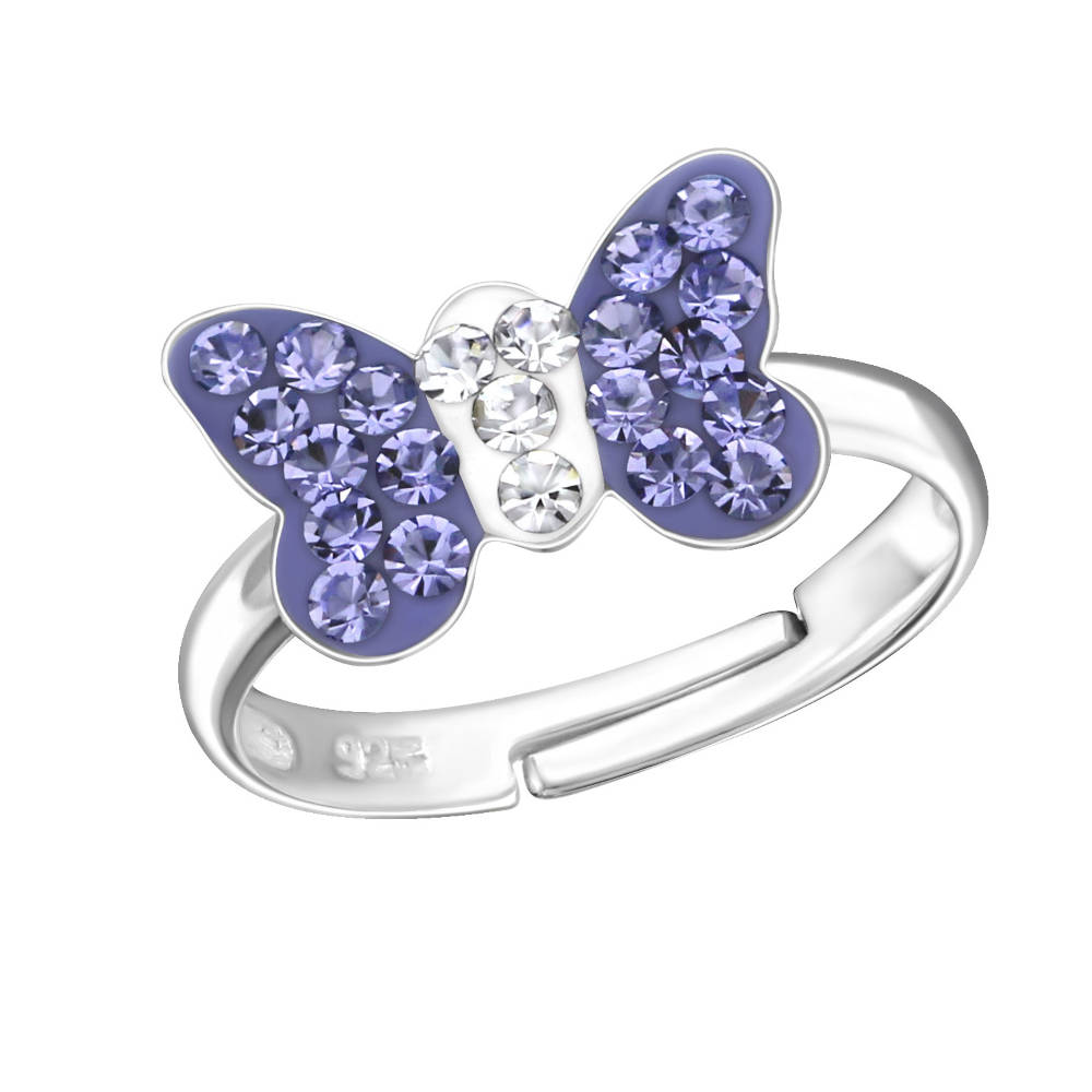 Kinder Ring Fingerring mit Schmetterling lila Strass verstellbar 925er Silber