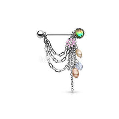Brustwarzen Piercing mit hängenden Perlen Blume und Kristalle CJ 