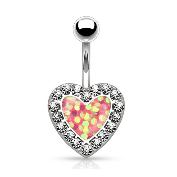 Bauchnabelpiercing Herz mit Strass Steinchen Glitter Glitzer Opal Imitation - Cristal-Jewelry