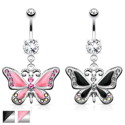 Bauchnabelpiercing Schmetterling Strass Kristall Farbwahl