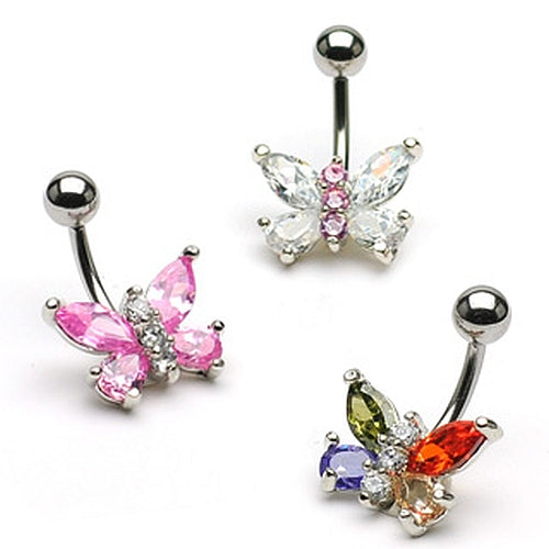 Bauchnabelpiercing Schmetterling Zirkonia Kristall CZ Butterfly C316L 