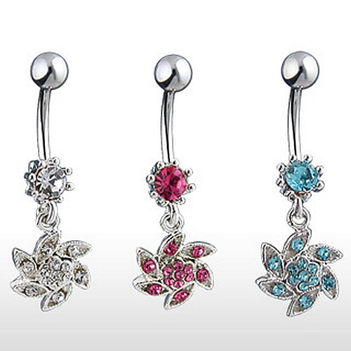 Bauchnabel Piercing Zirkonia Kristall Stein Strass Blume