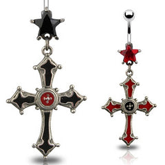 Bauchnabelpiercing mit Kristall-Stern und Gothic Kreuz
