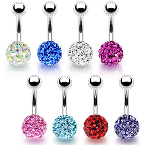 Bauchnabelpiercing mit Multi Strass Steinchen Kugel C316L