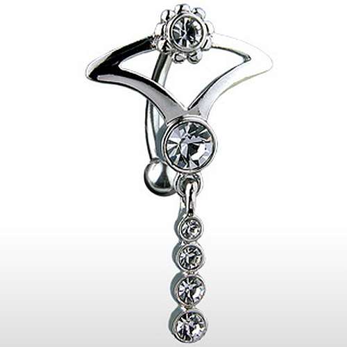 Reverse Bauchnabelpiercing mit Zirkonia und Tribal Anhänger