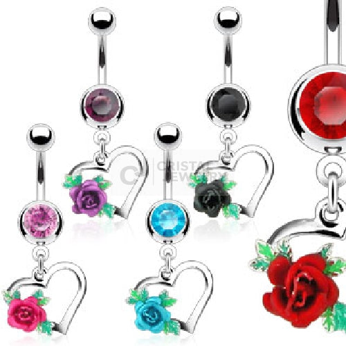 Bauchnabelpiercing Herz mit Stahl Rose