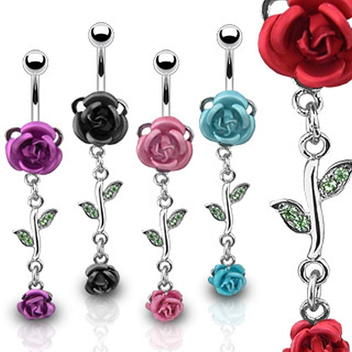 Bauchnabelpiercing mit 2 Rosen und Strassteinchen