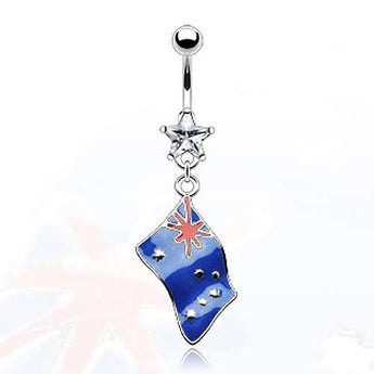 Bauchnabel Piercing mit weissem Kristall Stern und Flagge von Australien