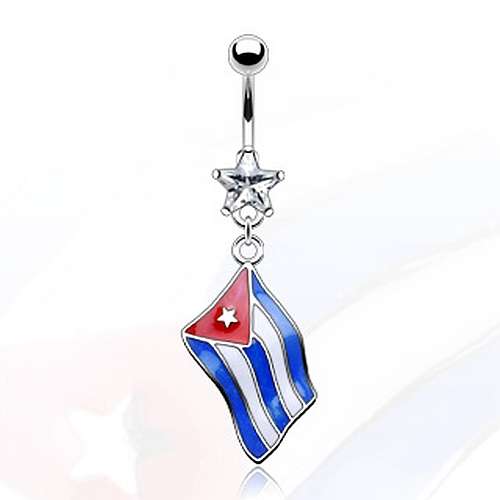Bauchnabelpiercing mit Cuba Flagge und Kristall-Stern.
