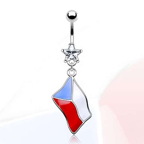 Bauchnabelpiercing mit Tschechische Flagge und Kristall-Stern.