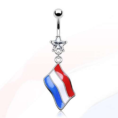 Bauchnabel Piercing mit weissem Kristall Stern und Flagge von Holland