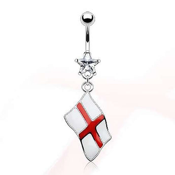 Bauchnabel Piercing mit weissem Kristall Stern und Flagge von England