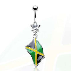 Bauchnabel Piercing mit weissem Kristall Stern und Flagge von Jamaika