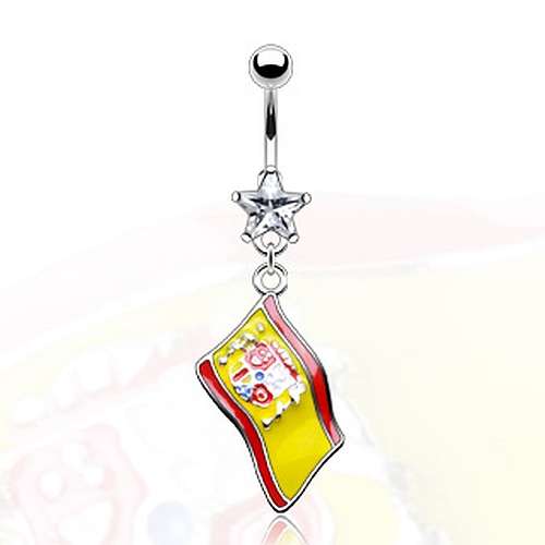 Bauchnabel Piercing mit weissem Kristall Stern und Flagge von Spanien