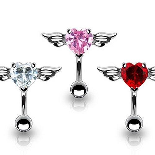 Reverse Bauchnabelpiercing Zirkonia Herz mit Flügel Wings Heart C316L