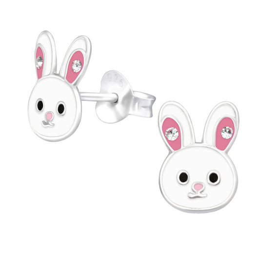 Kinder Ohrstecker  Hase mit Kristall Steinchen aus 925er Silber