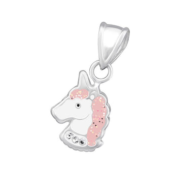 Kinder Kettenanhänger Einhorn glitzer strass 925er Silber Kinderschmuck