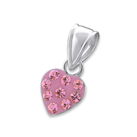 Kinder Kettenanhänger Herz pink mit Strass 925er Silber Kinderschmuck