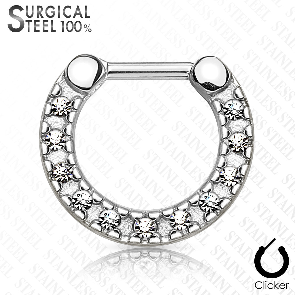Septum Nasenpiercing Clicker Nasenring 11 Kristall Steinchen Helix Clip C316L - Cristal-Jewelry