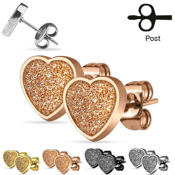 1 Paar Ohrstecker Ohrringe Herz glitzer satiniert Edelstahl Farbwahl - Cristal-Jewelry