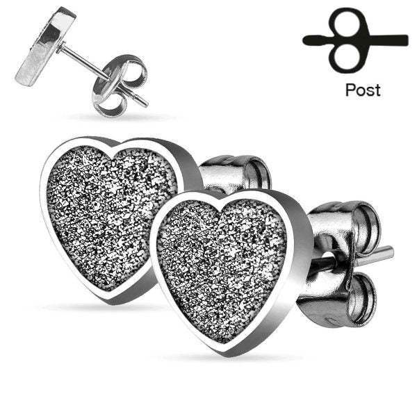 1 Paar Ohrstecker Ohrringe Herz glitzer satiniert Edelstahl Farbwahl - Cristal-Jewelry