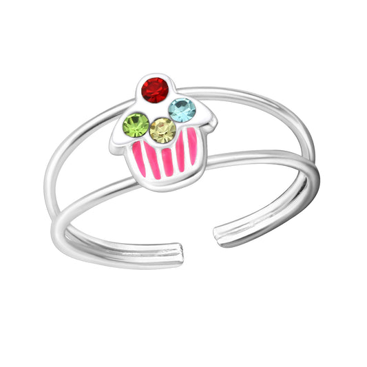 Kinder Finger Ring Muffin Strass bunt 925er Silber verstellbar