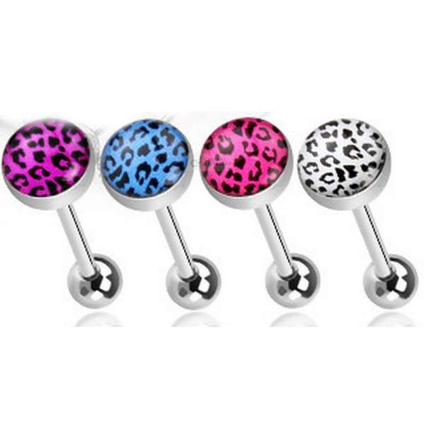 Zungenpiercing Barbell mit Zebra Motive Kugel 4er Set  CJ