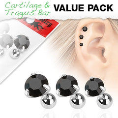 3er Set Tragus Piercing mit Zirkonia Farbwahl - Cristal-Jewelry