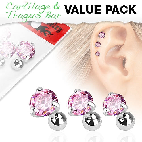 3er Set Tragus Piercing mit Zirkonia Farbwahl - Cristal-Jewelry