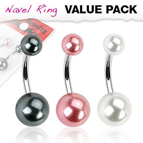 3er Set Bauchnabelpiercing mit Acryl Perlen - Cristal-Jewelry